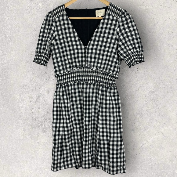 Sezane Sixteen Plaid Gingham Mini Dress Black White Size 36 French US 4‎ Button - Picture 4 of 16